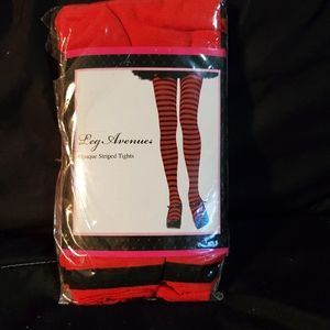 Red and Black Opaque Striped Tights